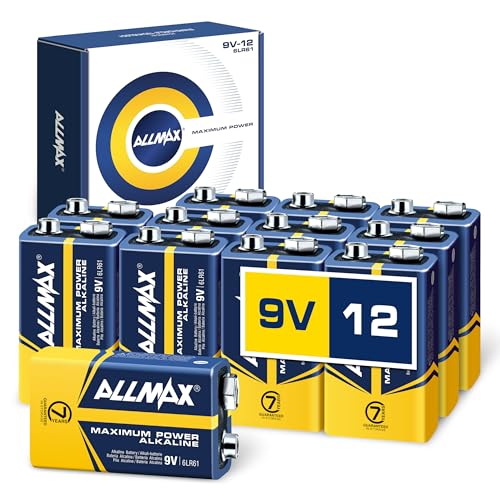 Piles 9V pour détecteur de fumée Allmax - Lot de 12 pour la sécurité de la maison