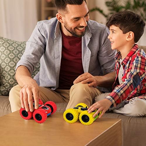 Shayson 2 Pack Friction Car Toys360° Rotation Pull Back Toy Cars, Double Side Inertia Push and Go Cars for kids