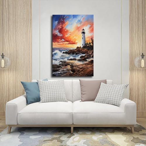 Aquarelle paysage de phare déco côtière poster toile salon - 5