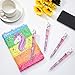 Leinuosen Unicorn Notebook Set, 4 Pieces Unicorn Multicolor Pens with Reversible Sequin Unicorn Pattern Notebook for Party Gifts and School Supplies (Rainbow)