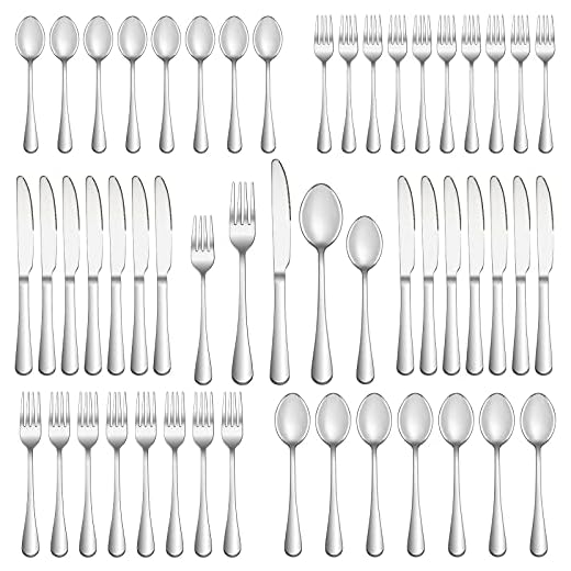 50 Piece Silverware Set Service for 10,Premium Stainless Steel Flatware Set,Mirror Polished Cutlery Utensil Set,Durable Home Kitchen Eating Tableware Set,Include Fork Knife Spoon Set,Dishwasher Safe