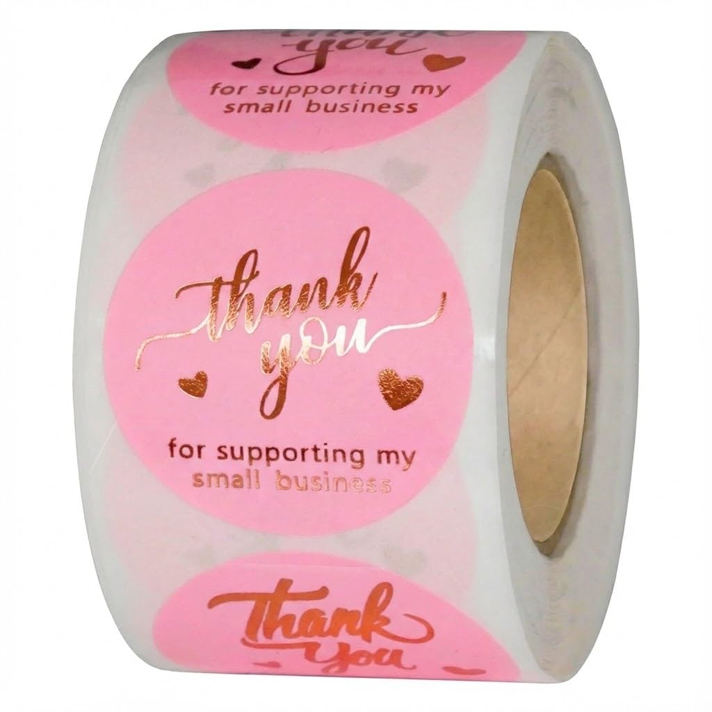 500 Pcs 1.5 Inch Pink and Rose Gold Thank You Stickers for Small Business, Small Business Packaging, Self-Adhesive & Waterproof Stickers with Beautiful Designs, Strong and Durable Envelope Seals