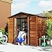 Outsunny Gerätehaus Metall im Holzoptik 3 m² Gartenhaus 152 x 235,7 x 208,7 cm wetterfest Geräteschuppen mit Satteldach Doppel Schiebetüren Fenster Outdoor Garten Schuppen für Hinterhof Braun