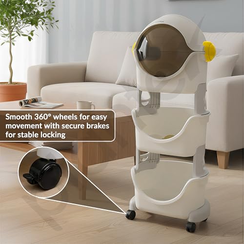 Image of Plantex Toy Rack for Kids Room /Multipurpose Astro Storage Organizer for Baby Clothes Wardrobe /3-Tier ABS Plastic Baby Toy Storage Organiser with Flip Cover-Pack of 1(White & Grey)