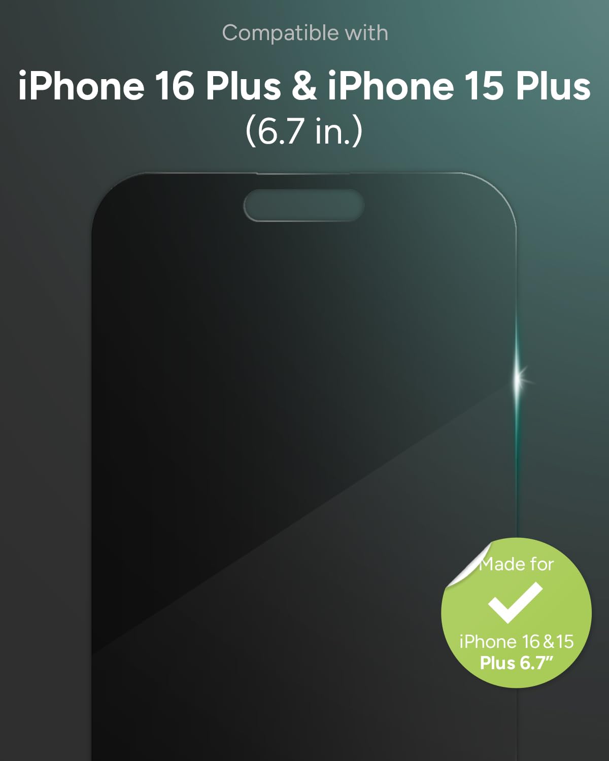 ZAGG InvisibleShield Glass Elite Privacy 360 - Protector de pantalla de cristal templado para iPhone 16 Plus y 15 Plus (6,7 pulgadas), protección total de privacidad, antimanchas, antiarañazos y