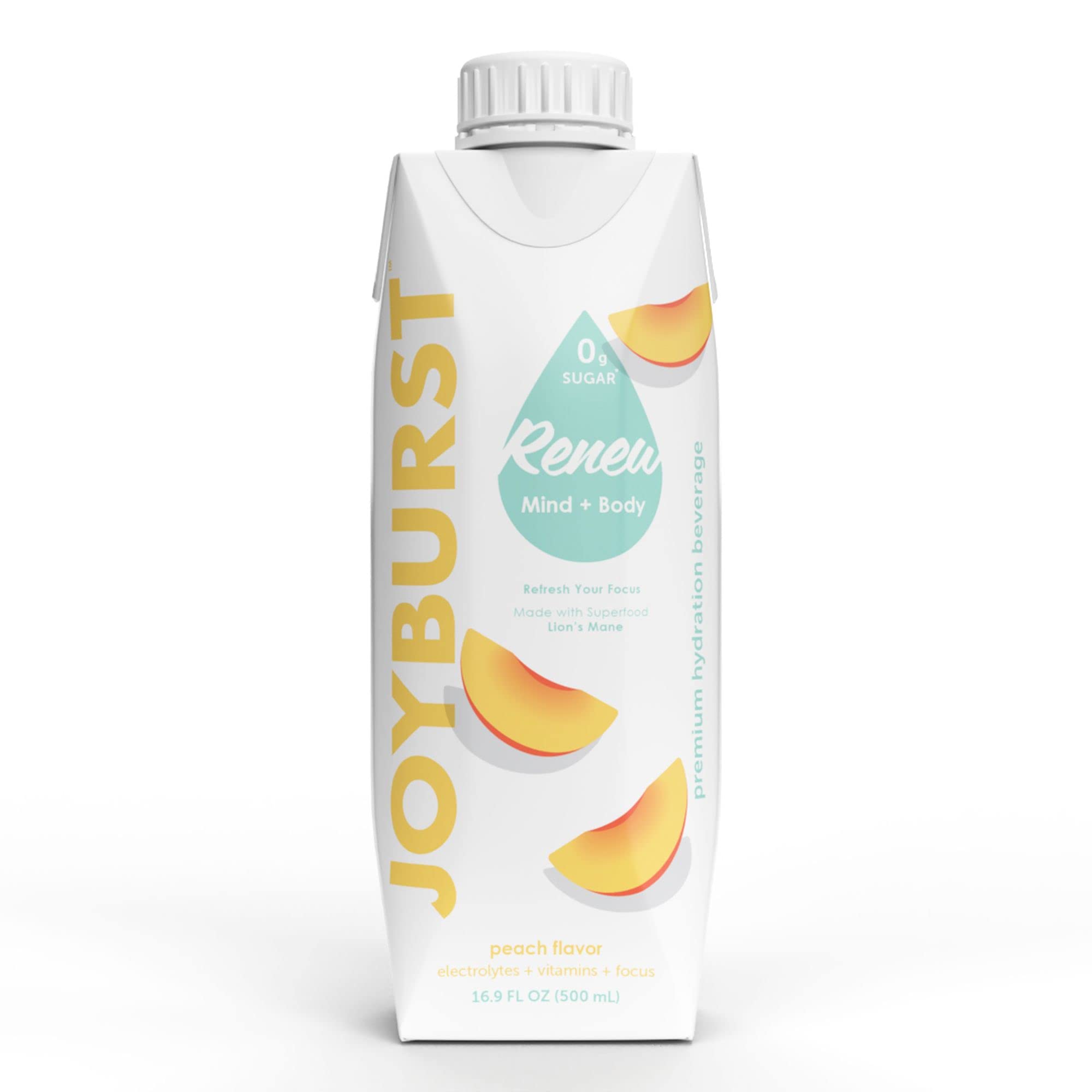 Sugar Free Electrolyte Water, Zero Calorie Hydration Drink, Refresh, Hydrate & Recover, Electrolytes+Vitamin B's + Focus, Comes in Eco-friendly Tetra Pak® Packages (Peach, 18 Pack)