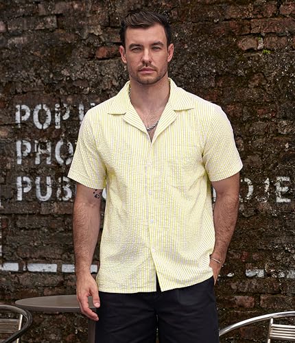Image of VATPAVE Mens Striped Summer Shirt Casual Button Down Short Sleeve Beach Shirts Cotton Shirts for Men