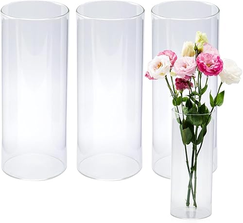 Devilfire Jarrones cilíndricos de vidrio transparente de 10 pulgadas de alto, paquete de 3 jarrones de centro de mesa, portavelas flotante para
