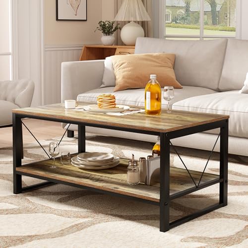 Vividwood Rectangle Coffee Table Tea Table with Storage Shelf, Farmhouse Wooden Coffe Table for Living Room Table, 40" Rustic Center Table 2-Tier Minimalist Coffee Table Easy Assembly (Natural Wood) by Vividwood - Image 6