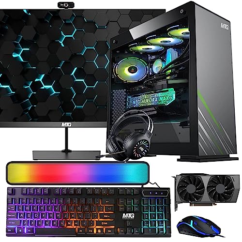 MTG Aurora Max Gaming Tower PC- Intel i7 4th Gen,RTX 3060 12GB, 16GB ARGB RAM, 256GB Nvme + 2TB HDD, 27 Inch 165HZ Gaming Monitor, RGB Keyboard Mouse, Sound Bar, Liquid Cooling, Webcam, Win 10 Pro