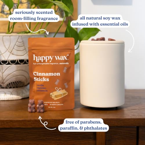 Image of Happy Wax Cinnamon Collection: Natural, Non-Toxic Scented Soy Wax Melts - Total 6oz Variety Pack: Cinnamon Sticks, Pumpkin Spice Latte, Cinnamon Chai