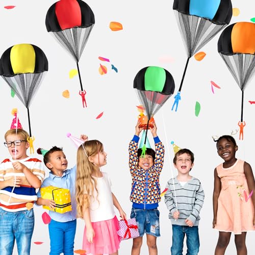 MCPINKY 10PCS Parachute Army Men Toy Set, Tangle Free Throwing Toy Parachute 5 Colors Outdoor Flying Toys for Kids Parachute Soldiers for Birthday Easter Party