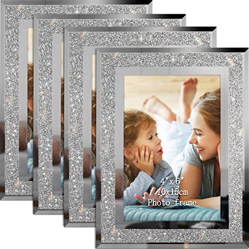 Calenzana 4x6 Glitter Picture Frames Set of 4, Sparkle Glass Photo Frame for Tabletop, Horizontal or Vertical Display by Calenzana - Used condition - US$21.35
