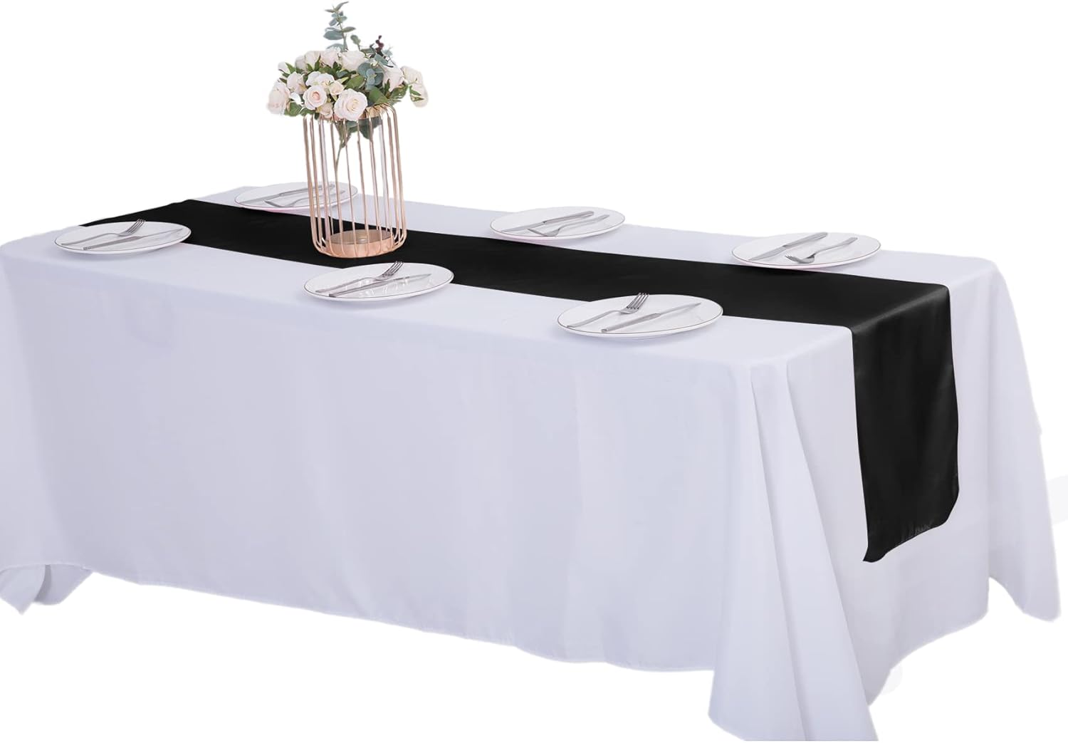 Cupuamon Satin Table Runners 1 Pack 12''x108'' for Parties Weddings Rectangle Round Tables Chair Sashes (Black, 1PC) : Home & Kitchen