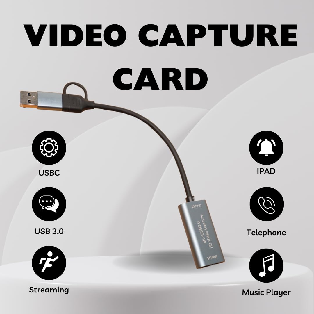 ZETECK Video Capture Card, 4K 60Hz 1080P 60 FPS HDMI HDTV USBC/USB 3.0 for Streaming, Gaming, Recording, and Conferencing Compatible with Windows & Mac/OBS/Quicktime Player