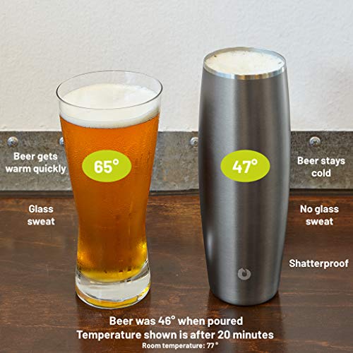 SNOWFOX Elegance Collection Steel Beer Glass, 16.9-Ounce Single with Lid, Black/Gold