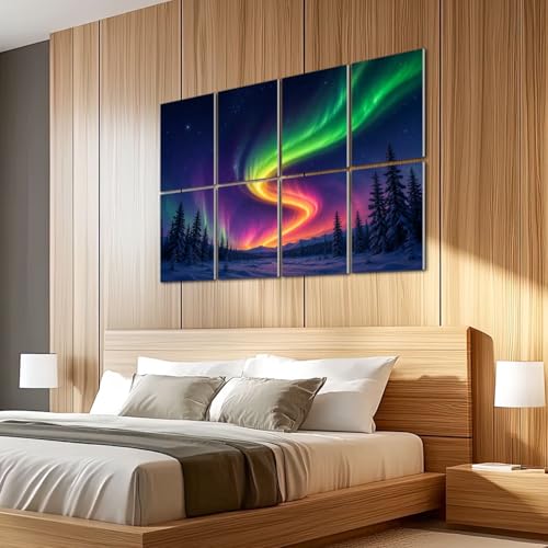 8 Paneles Acústicos Decorativos Auto Adhesivos Pack 8, Absorbentes de Sonido, Motivo Bosque Nevado y Auroras Boreales, 48"x32" miniatura 5