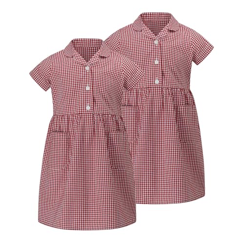 Vestidos escolares a cuadros azules con prácticos bolsillos laterales en paquete de dos unidades