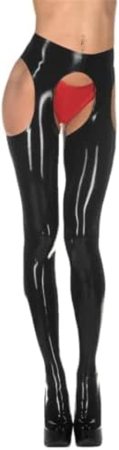 Latex Natural Latex Clothing Ladies Pantyhose Sexy Open Crotch Tight Handmade Custom,Black Pants+red Underpants,3X-Large