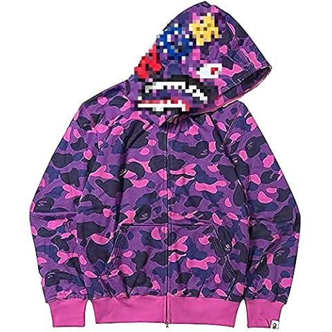 Yisss Boys Shark Camo 3D Printed Ape Bape Hoodie Sweatershirt Full Zip Jacket for Men Women Teen Hip-Hop Outwear Sweater (Color : Purple, Size : -S) Cover
