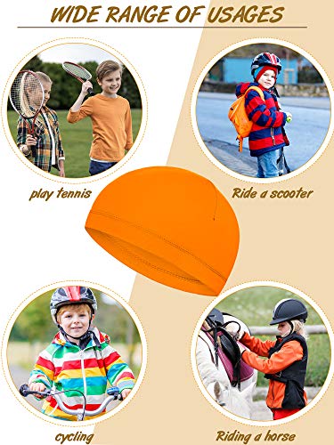 6 Pieces Skull Caps For Kids Youth Skull Cap For Under Helmet Football Sports Wicking Cap Running Hat Milk Silk Helmet Liner (White, Grey, Dark Blue, Orange, Navy Blue, Black, Simple Style) #TOP6