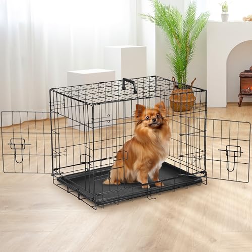 Simple Deluxe Caixa pequena para cães de 61 cm com divisória, gaiola de metal dobrável de porta dupl