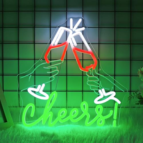 Image of Cheers Neon Sign, JGHTURIE Neon Signs for Wall Decor Green Light up Sign Bar Club Signs for Man Cave Decor USB Powered