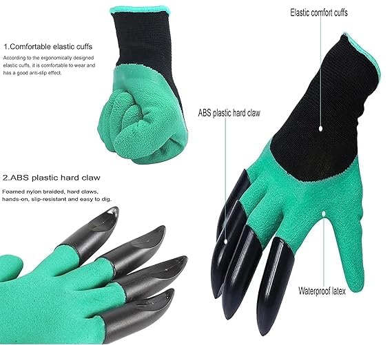 Image of Garden Claw Gloves | Heavy Duty ABS Fingertip Claws for Easy Digging, Planting, Raking & Weeding | Reusable, Washable Protective Gardening Gloves for Men & Women(GTK)