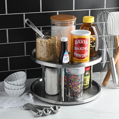 2 Tier Lazy Susan - 2 Pack Stainless Steel 360 Degree Turntable – Rotating Tabletop Stand For Your Dining Table, Kitchen Counters And Cabinets – Spice Rack Organizer Tray 10.5" Diameter - 2 Pack #TOP3