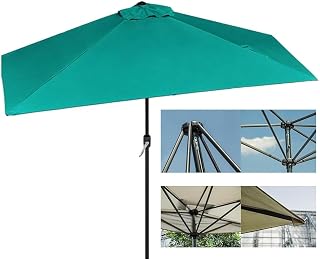 Media sombrilla de jardín ajustable de 2,4 m, sombrilla rectangular para balcón y patio, montaje en pared, color beige, 200 x 100 cm, no necesita base