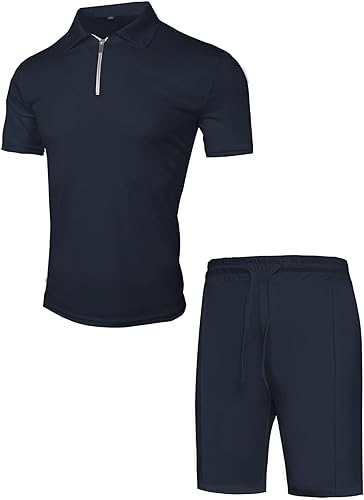 Miniatura 7 de RPOVIG Conjunto de 2 piezas de camisa polo y pantalones cortos conjunto de 2 piezas con cremallera para golf gimnasio entrenamiento