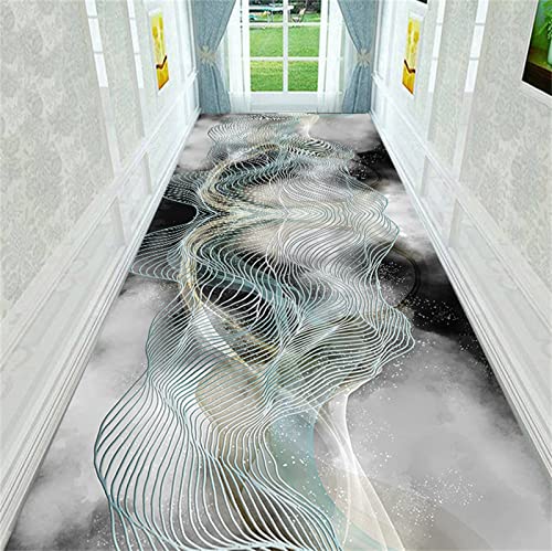 Ink Texture Runner Rugs,3.3X7Ft, Clear Blue Lines Luxury Bedroom Carpet Marble Black White Hallway Runner Rug For Hallway Living Room Bedroom Laundry Room #TOP24