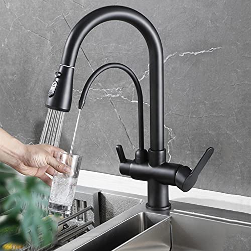 Robinet d'eau potable et de cuisine noir résistant au calcaire avec douchette - 4