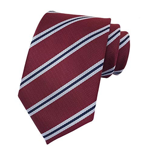 Kihatwin Mens Stripe Burgundy Red White Business Tie Formal Necktie For Big Boy Youth Son #TOP2