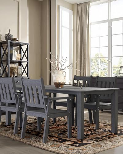 Image of YEFU Patio Dining Chairs Set of 4: All Weather Outdoor Dining Chairs with Wide Curved Seat and Backrest - Outdoor Furniture Plastic for Outside Backyard /Garden /Porch /Deck 350lbs Capacity Grey