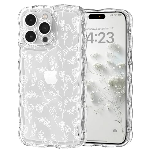Micoden Capa para iPhone 14 Pro MAX transparente claro com moldura ondulada encaracolada, capa Bumper silicone suave proteção contra impactos, branca
