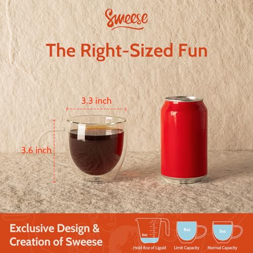 Image of Sweese Jelvi 4611 Glass Coffee Mugs - Double Wall Insulated Glass Coffee Tea Cup Set with Handle, Perfect for Espresso, Latte, Cappuccino, 8 Oz, Set of 4, 250 Ml
