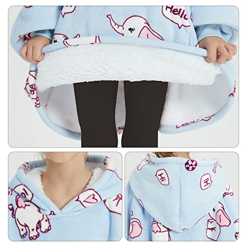 Image of KFUBUO Wearable Blanket Hoodie for Kids Sherpa Patterns Oversized Sweatshirt Blanket With Pocket 6-10 Year Old Girl Boy Birthday Gifts Elephant