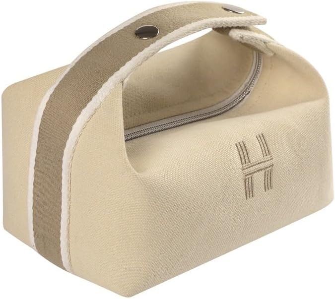 Cream Cosmetic Bag - Travel Makeup Bag - Canvas Toiletry Bag - Cosmetic Accessory Organiser with Zip (Off-White)