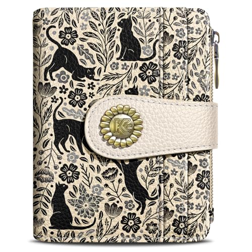 Image of Kelvoris Black Cats Small Rfid Women Wallet Bifold Zipper Coin Pocket | PU Leather Compact Cash Credit Card Holder Travel Purse for Female Ladies Teen Girls 1 ID Window 10 Card Slots