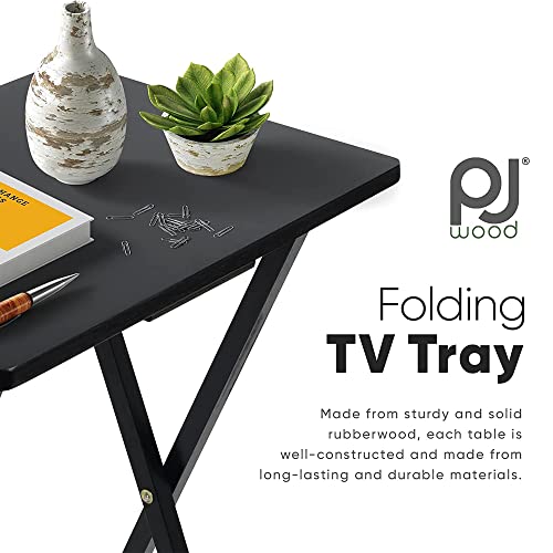 PJ Wood 2-Pack Folding TV Tray Set, Black - Collapsible Portable Snack Serving Tables, Home Furniture for Living Room, Bedroom, and Kitchen - Thumbnail 4