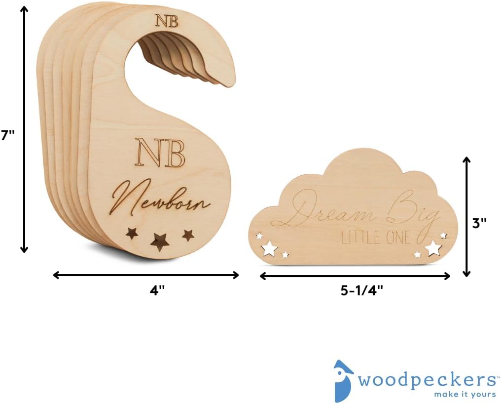 Baby Closet Dividers, Set of 7 Baby Clothes Organizer, Double Sided Wooden Baby Closet Organizer for Nursery, Size Newborn to Toddler, Baby Clothes Dividers for Closet Hanging on Standard Rod