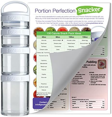 Portion Perfection Portion Control Container for Weight Control | 4 Piece Stackable Snack Container for Adults & Kids | Bariatric Portion Control Containers | On The Go Snack Container with Guide