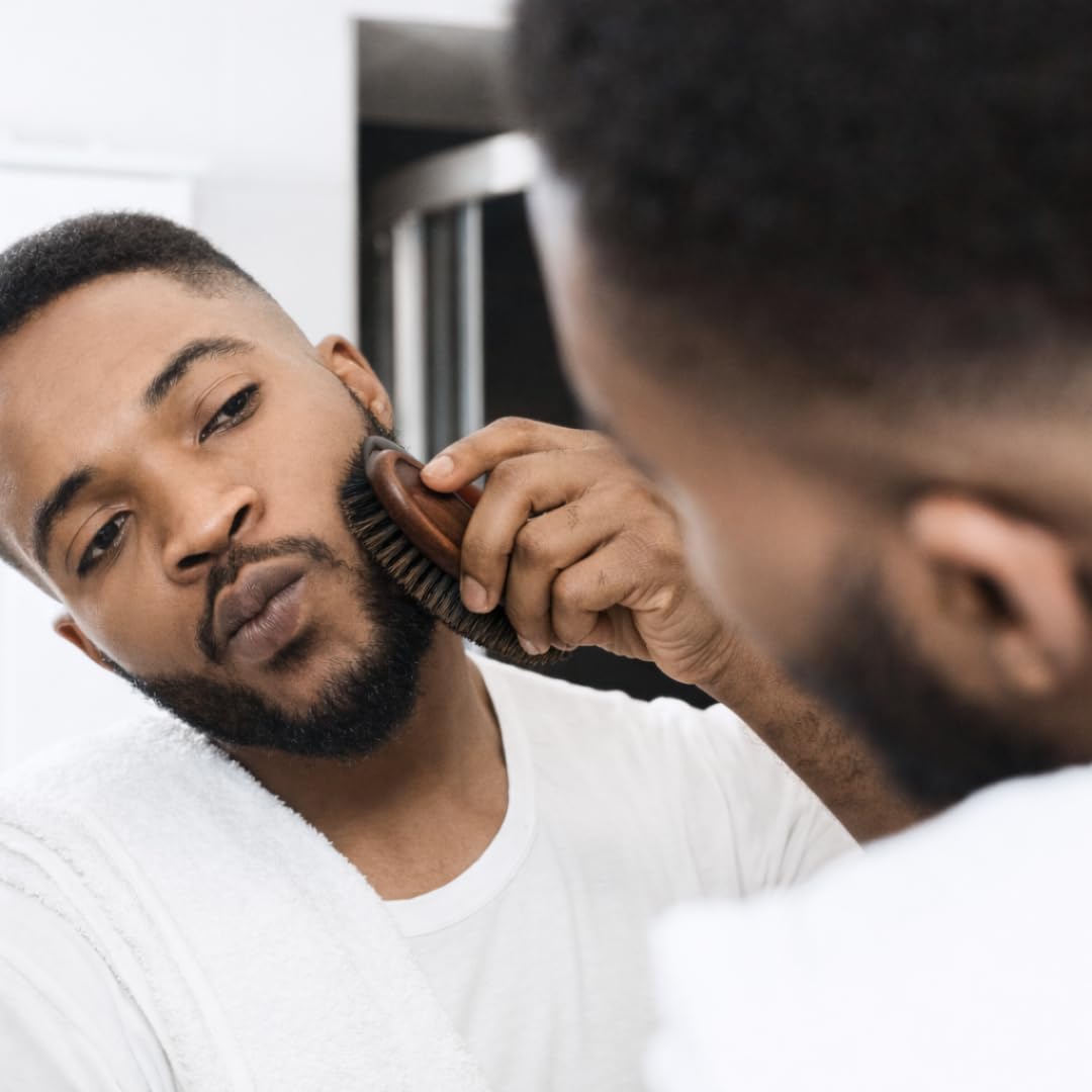 Spazzola da barba da uomo, setole di cinghiale naturali, spazzola ovale nera ondulata, manico in legno resistente alle deformazioni, per capelli più folti e spessi, crescita di barba e