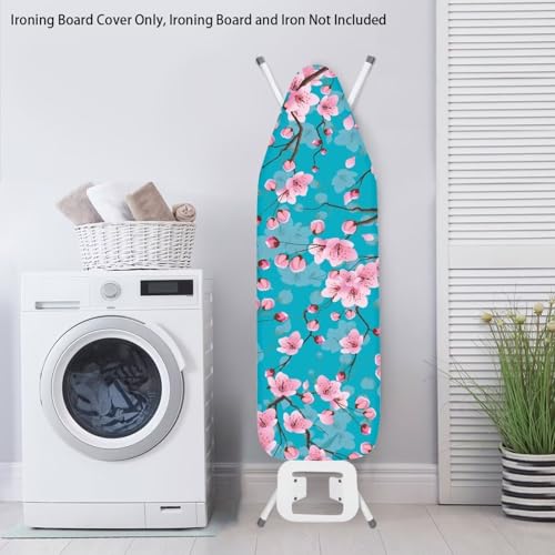 Image of Cherry Blossom Pattern Ironing Board Cover - 15 x 54 Elastic Edge, Stain Resistant & Long-Lasting, Easy Installation in Laundry Room