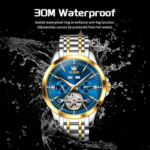 Image of OLEVS Automatic Watches for Men Luxury Skeleton Multi-Function Mechanical Watch Self Winding Date Waterproof Luminous Mens Watch