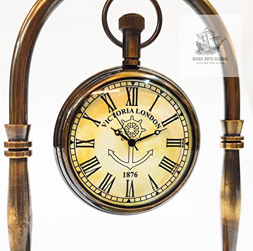 Asian Arts Global Nautical Clock Ship Table Clock Brass Desk Clock Maritime Brass Compass Antique Victoria London Desktop Clock #TOP1