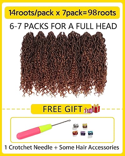 Goddess Locs Crochet Hair 14 Inch 7 Packs Curly Faux Locs Crochet Hair Bohomian Style Hippie Locs Crochet Hair For Black Women (14 Inch, 7 Packs, T1B30) #TOP4