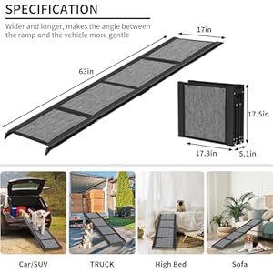 Fixwal Dog Ramp for Car, 63" Long & 17" Extra Wide Dog Car Ramp Up to 250LBS Enter A Car SUV & Truck, Folding Portable Pet with Non-Slip Rug Surface for Medium & Large Dogs Fixwal Dog Ramp for Car 63 Long 17 Extra Wide Dog Car Ramp Up to 250LBS Enter A Car SUV Truck Folding Portable Pet with Non Slip Rug Surface for Medium Large Dogs