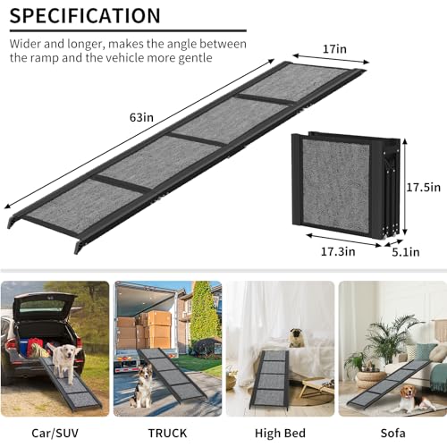 Fixwal-Dog-Ramp-for-Car-63-Long-17-Extra-Wide-Dog-Car-Ramp-Up-to-250LBS-Enter-A-Car-SUV-Truck-Folding-Portable-Pet-with-Non-Slip-Rug-Surface-for-Medium-Large-Dogs Fixwal Dog Ramp for Car 63 Long 17 Extra Wide Dog Car Ramp Up to 250LBS Enter A Car SUV Truck Folding Portable Pet with Non Slip Rug Surface for Medium Large Dogs
